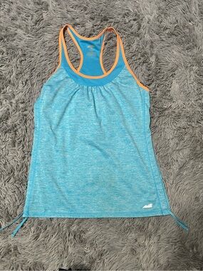 Avia Blue Racerback Tank with Orange Trim